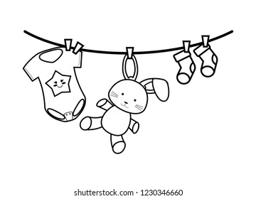 Baby Clothes Toy Drying Hanging Stock Vector (Royalty Free) 1230346660