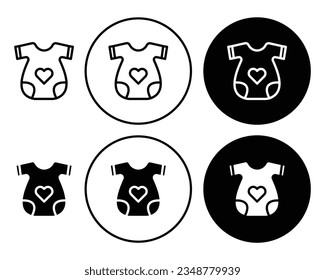 Baby clothes vector icon set. baby girl or boy toddler clothes symbol in black color.