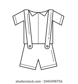 Baby clothes vector line icon isolated on white background. Baby shirt and shorts with suspenders line icon for infographic, website or app.