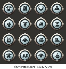 Baby clothes vector stylish round buttons for mobile applications and web
