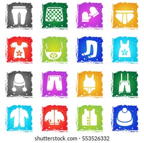 baby clothes web icons in grunge style for user interface design