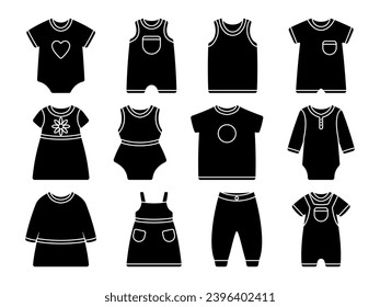 Baby Clothing Collection Black Glyph Style Vector Illustration