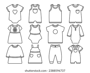 Baby Clothing Collection Line Art Style Vector Illustration