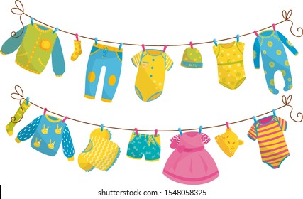 Cartoon Color Clothes On Clothesline Set Stock Vector (Royalty Free ...