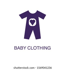 Baby clothing element in flat simple style on white background. Baby clothing icon, with text name concept template