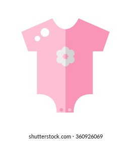 Baby clothing isolated icon on white background. Newborn clothing. Baby body icon. Baby girl clothes. Baby bodysuit. Cute pink clothing for little baby. Flat style vector illustration. 