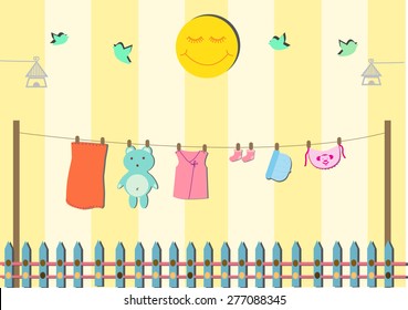 baby clothing on clothespin,baby shower card 
