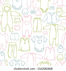 Baby clothing on white background.  Vector  seamless pattern 