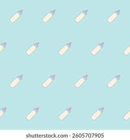 Baby Clothing Textile Seamless Swatch Background. Hand Drawn Doodle Funny Cute Infant Fabric Pattern. Cute Kawaii Whimsical Wrapping, Wallpaper Nursery Design. Vintage Elegant Retro Style. Nappy Cover