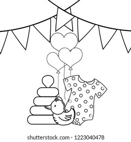 baby clothing and toys in black and white