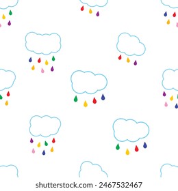 Baby cloud with water multicolor drops seamless pattern.