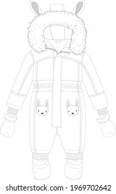 Baby Coat romper. Baby clothes Flat Sketch. vector illustration