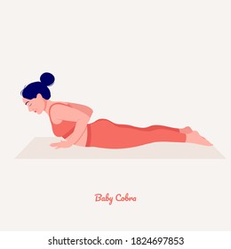Baby Cobra. Young woman practicing Yoga pose. Woman workout fitness, aerobic and exercises. Vector Illustration.