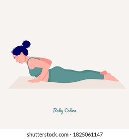 Baby Cobra. Young woman practicing Yoga pose. Woman workout fitness, aerobic and exercises. Vector Illustration.