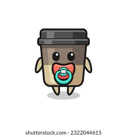 baby coffee cup cartoon character with pacifier , cute style design for t shirt, sticker, logo element