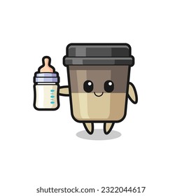 baby coffee cup cartoon character with milk bottle , cute style design for t shirt, sticker, logo element