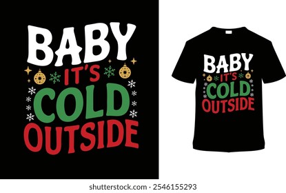 Diseño de camisetas de Navidades exteriores de bebé, ropa, Ilustración vectorial, Plantilla gráfica, Impresión a la carta, telas textiles, estilo retro, tipografía, vintage, eps 10, elemento, camiseta del día de Navidad