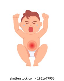 Baby colic. Newborn boy crying. Vector illustration