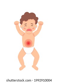 Baby colic symptom. Newborn baby crying. Vector illustration