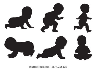Baby collection silhouette, Baby activity silhouette . Good use for logo or symbol your company. Easy to edit or change color. 