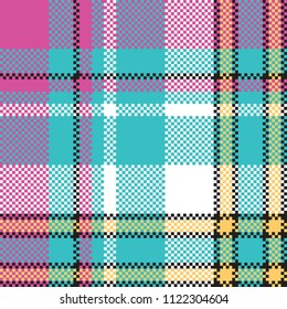 Baby color check fabric pixel texture seamless pattern. Vector illustration.