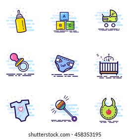 Baby color flat vector icon set