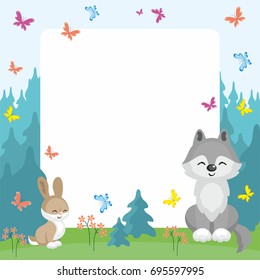 Baby colorful background with the image of a cute woodland animals. Vector illustration.