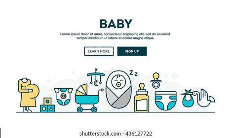 Baby, colorful concept header, flat design thin line style, vector illustration