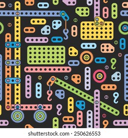 Baby colorful pattern with transport | Seamless vector background with cranes and details of constructor