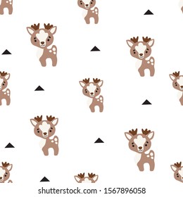 Baby colorful seamless pattern with the image of cute woodland deer. 