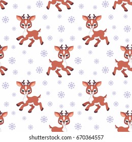 Baby colorful seamless pattern with the image of a cute little fawn. Vector Christmas background.