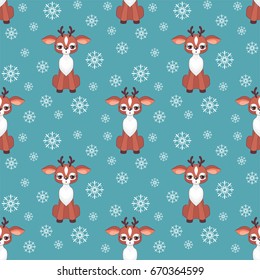 Baby colorful seamless pattern with the image of a cute little fawn. Vector Christmas background.