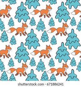 Baby colorful seamless pattern with the image of a cute forest animals. Vector Christmas background.