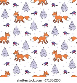 Baby colorful seamless pattern with the image of a cute forest animals. Vector Christmas background.