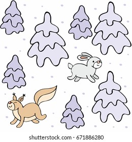 Baby colorful seamless pattern with the image of a cute forest animals. Vector Christmas background.