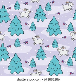 Baby colorful seamless pattern with the image of a cute forest animals. Vector Christmas background.