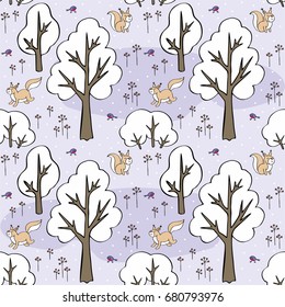 Baby colorful seamless pattern with the image of a cute forest animals. Vector Christmas background.