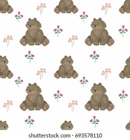 Baby colorful seamless pattern with the image of a cute woodland animals. Vector background.