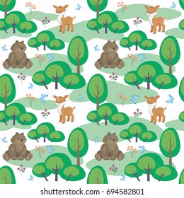 Baby colorful seamless pattern with the image of a cute woodland animals. Vector background.