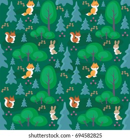 Baby colorful seamless pattern with the image of a cute woodland animals. Vector background.