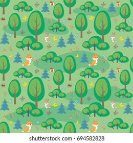 Baby colorful seamless pattern with the image of a cute woodland animals. Vector background.