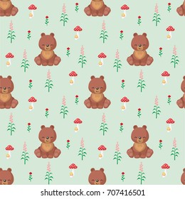 Baby colorful seamless pattern with the image of a cute woodland animals. Vector background.