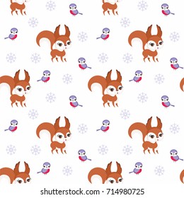 Baby colorful seamless pattern with the image of cute woodland animals. Winter background.