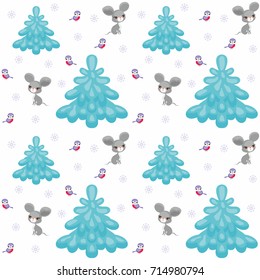Baby colorful seamless pattern with the image of cute woodland animals. Winter background.