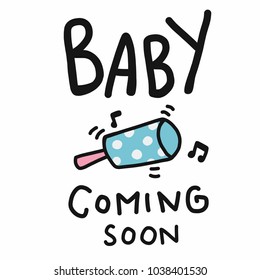 Baby coming soon word cartoon vector illustration