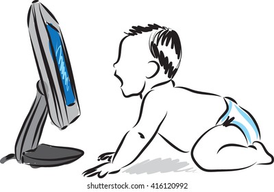 baby and computer screen illustration