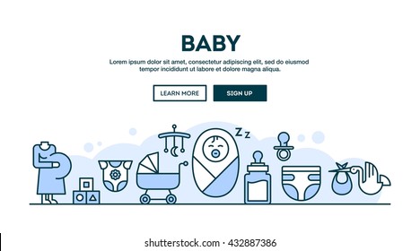 Baby, concept header, flat design thin line style, vector illustration