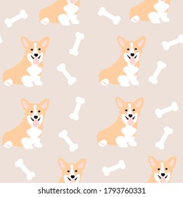 Baby corgi. Cute cartoon corgi, seamless pattern, vector illustration.