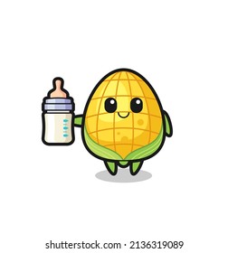 baby corn cartoon character with milk bottle , cute style design for t shirt, sticker, logo element