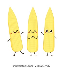 Baby corn isolated. Vector illustration, Baby corn  character isolated on white background.
